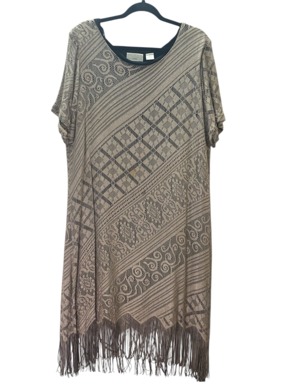 Studio C Taupe Lace Asymmetrical Fringe Dress 18